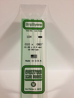 Evergreen .010" x .080" White Strip - Polystyrene - #104