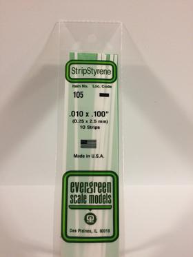 Evergreen .010" x .100" White Strip - Polystyrene - #105