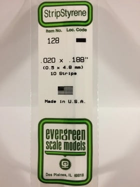 Evergreen .020" x .188" White Strip - Polystyrene - #128