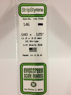 Evergreen .040" x .125" White Strip - Polystyrene - #146