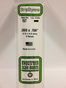 Evergreen .060" x .156" White Strip - Polystyrene - #157