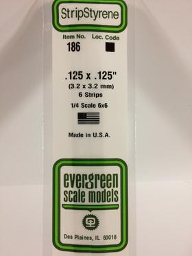 Evergreen .125" x .125" White Strip - Polystyrene - #186