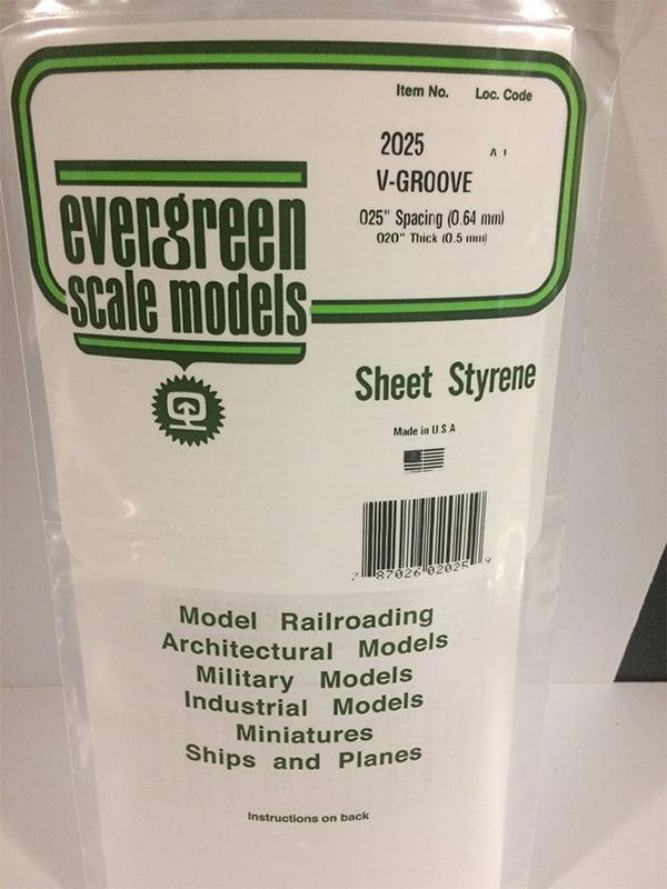Evergreen V-Groove Siding .020", .025" Spacing - Opaque White Polystyrene - #2025