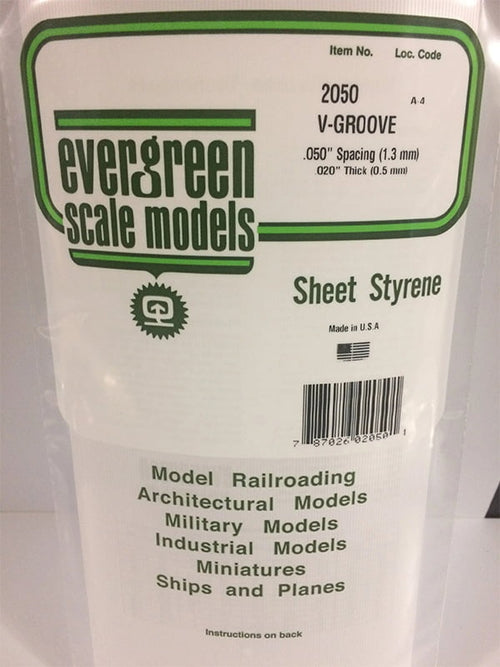 Evergreen V-Groove Siding .020", .050" Spacing - Opaque White Polystyrene - #2050
