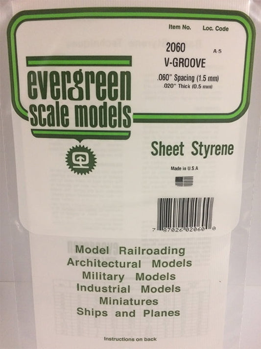 Evergreen V-Groove Siding .020", .060" Spacing - Opaque White Polystyrene - #2060