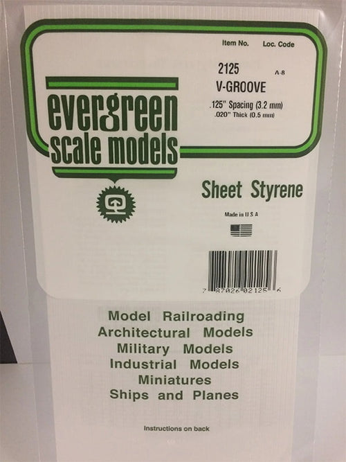 Evergreen V-Groove Siding .020", .125" Spacing - Opaque White Polystyrene - #2125