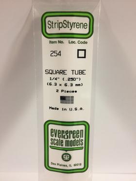 Evergreen Square Tube .250" - Opaque White Polystyrene - #254