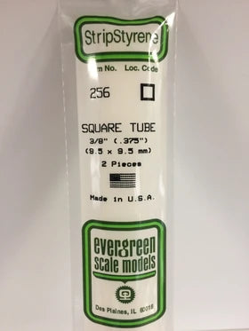 Evergreen Square Tube .375" - Opaque White Polystyrene - #256