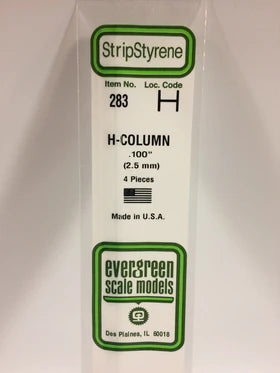 Evergreen H Column .100" - Opaque White Polystyrene - #283