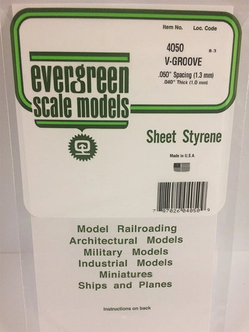 Evergreen V-Groove Siding .040", .050" Spacing - Opaque White Polystyrene - #4050