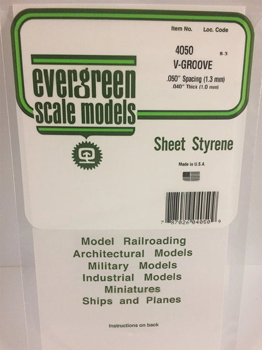 Evergreen V-Groove Siding .040", .050" Spacing - Opaque White Polystyrene - #4050