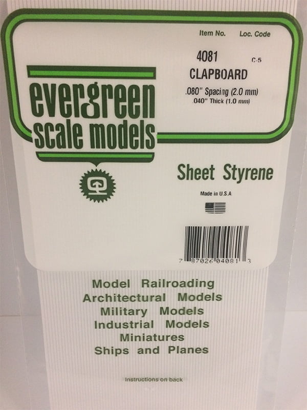 Evergreen Clapboard Siding .040", .080" Spacing - Opaque White Polystyrene - #4081