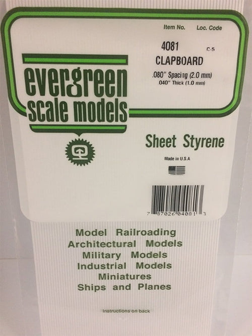 Evergreen Clapboard Siding .040", .080" Spacing - Opaque White Polystyrene - #4081