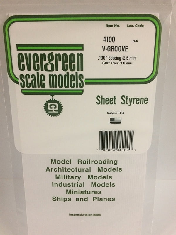 Evergreen V-Groove Siding .040", .100" Spacing - Opaque White Polystyrene - #4100