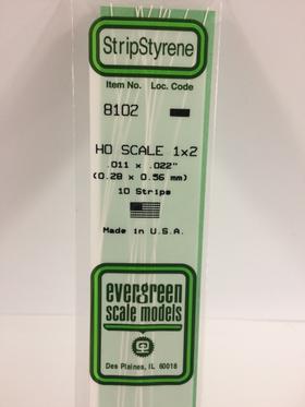 Evergreen HO Strips - 1" x 2" - Opaque White Polystyrene - #8102