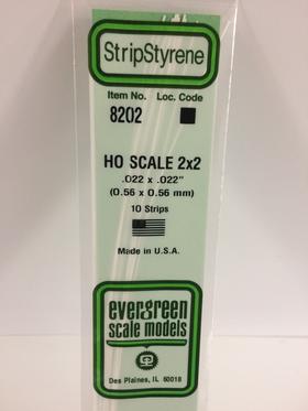 Evergreen HO Strips - 2" x 2" - Opaque White Polystyrene - #8202