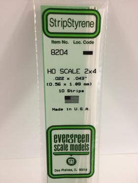 Evergreen HO Strips - 2" x 4" - Opaque White Polystyrene - #8204