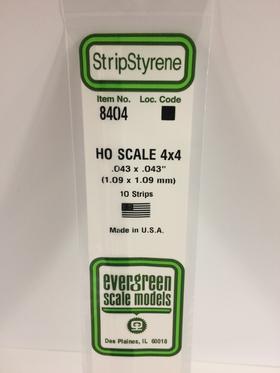 Evergreen HO Strips - 4" x 4" - Opaque White Polystyrene - #8404