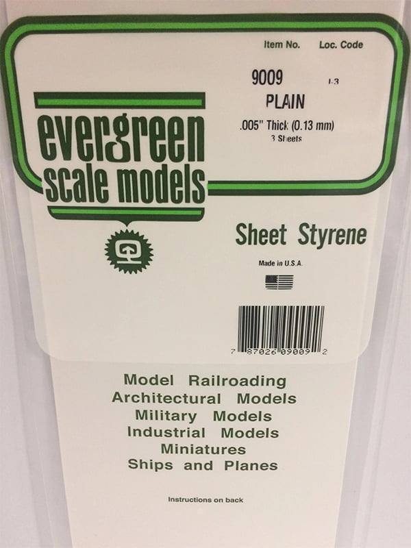 Evergreen Plain Sheet - .005" - 6x12 - Opaque White Polystyrene - #9009