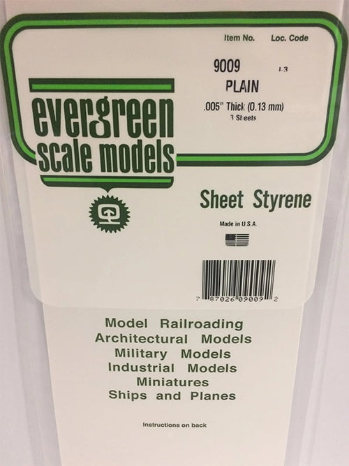 Evergreen Plain Sheet - .005" - 6x12 - Opaque White Polystyrene - #9009