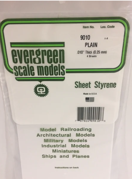 Evergreen Plain Sheet - .010" - 6x12 - Opaque White Polystyrene - #9010