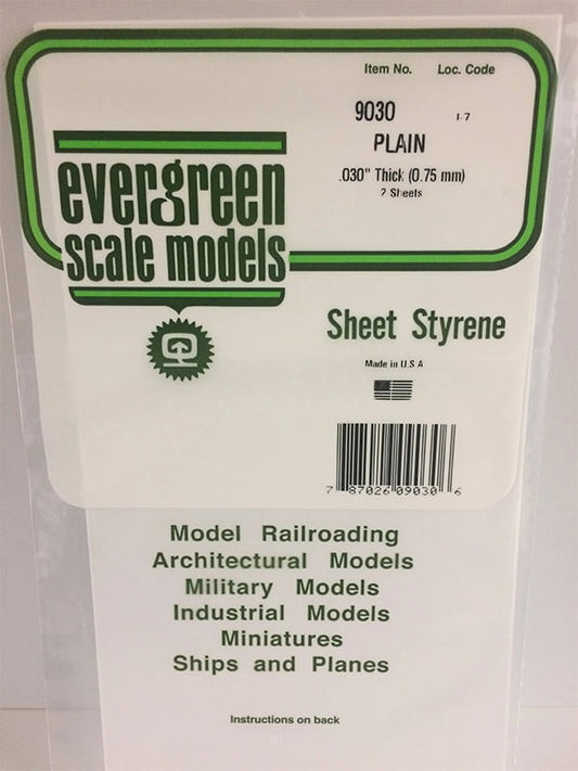 Evergreen Plain Sheet - .030" - 6x12 - Opaque White Polystyrene - #9030