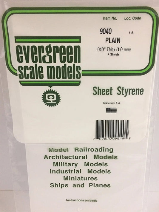 Evergreen Plain Sheet - .040" - 6x12 - Opaque White Polystyrene - #9040