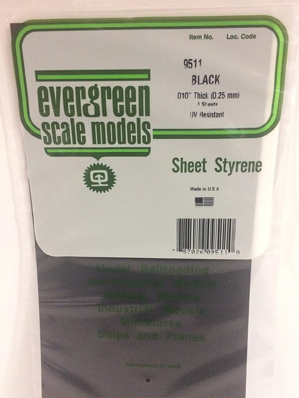Evergreen Black Sheet - .25MM - 6x12 - Opaque Black Polystyrene - #9511