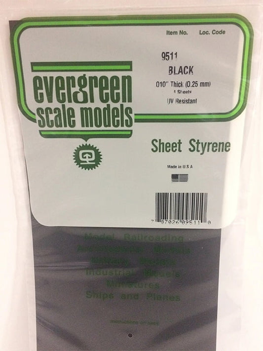 Evergreen Black Sheet - .25MM - 6x12 - Opaque Black Polystyrene - #9511