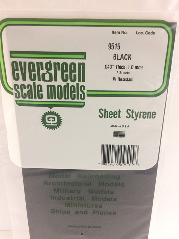 Evergreen Black Sheet - 1.00MM - 6x12 - Opaque Black Polystyrene - #9515