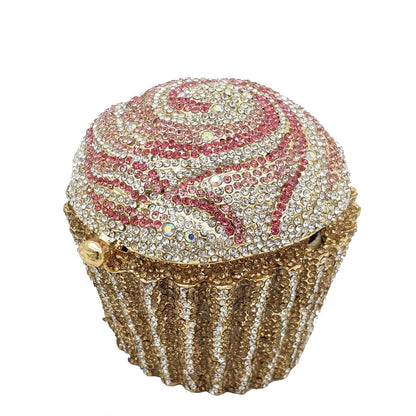 DJBM Cute Cupcake Rhinestone Clutch Diamond Crystal Purse Evening Bags for Women Party Wedding Cocktail Prom Pink Silver