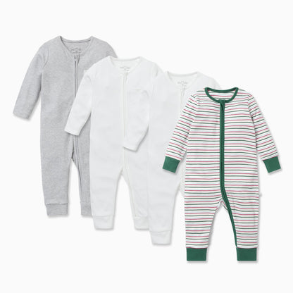 Festive Zip-Up Sleepsuit 4 Pack