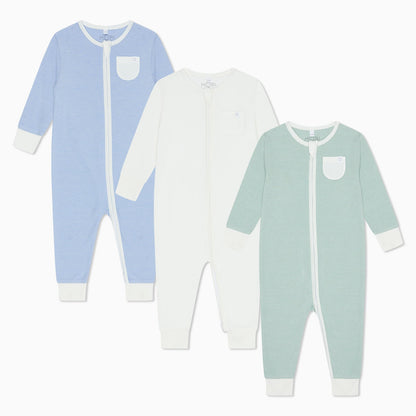 Clever Zip Sleepsuit 3 Pack - Green & Blue Stripe