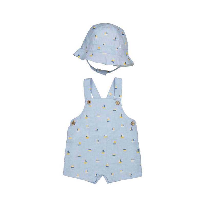 Blue Sailboat Overalls w/Hat - Select Size