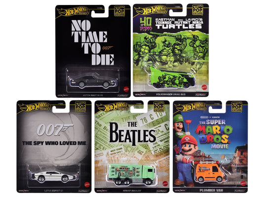 "Pop Culture 2024" 5 piece Set D "Premium Series" Diecast Model Cars by Hot Wheels
