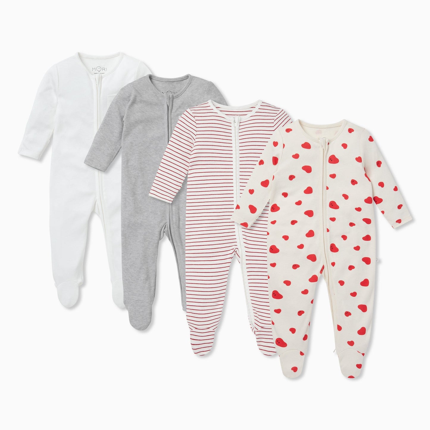 Hearts Clever Zip Sleepsuit 4 Pack