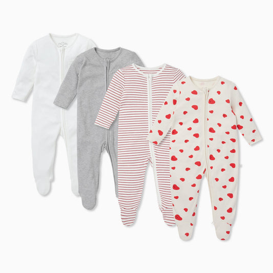 Hearts Clever Zip Sleepsuit 4 Pack