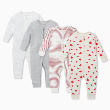 Hearts Clever Zip Sleepsuit 4 Pack