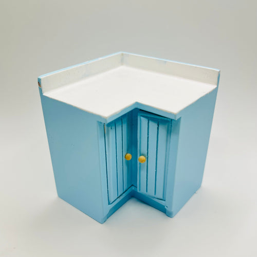 Kitchen Corner Cabinets - Blue with White Countertop- 1/2 Scale Dollhouse Miniature