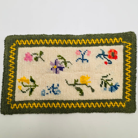 Handmade Cross-Stitched Small Green Carpet - 1/12 Scale Dollhouse Miniature