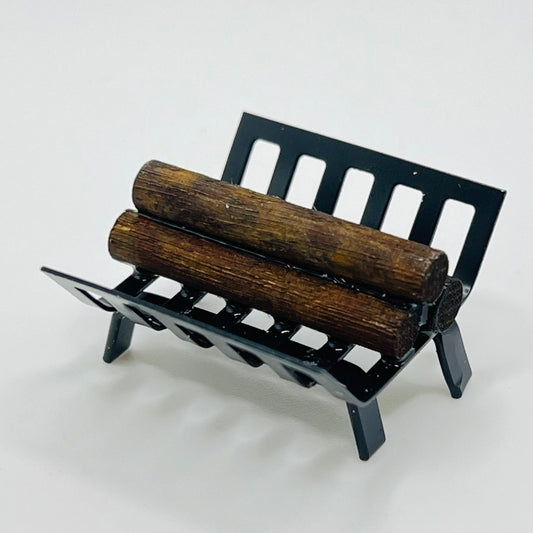 Black Metal Fireplace Log Holder with Logs - 1/12 Scale Dollhouse Miniature