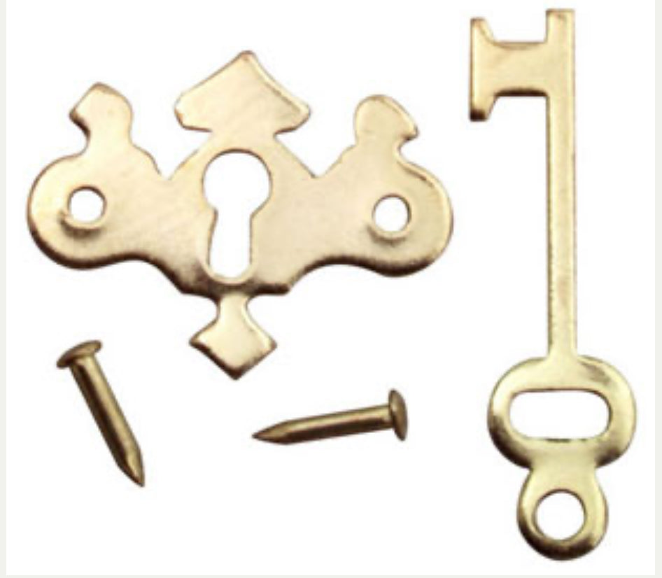 Chippendale Key Plate with Key and Nails - Brass - 1/12 Scale Miniature