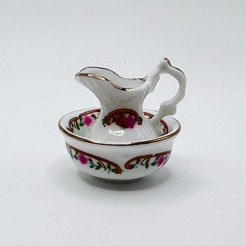 Ceramic Pitcher and Basin - 1/12 Scale Dollhouse Miniature