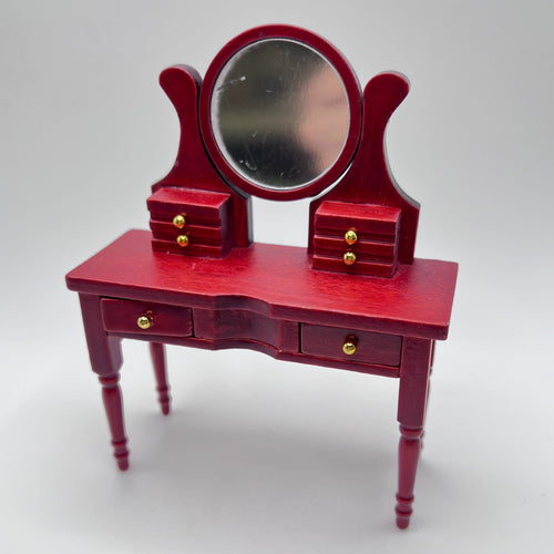 Mahogany Dressing Table with Mirror - 1/12 Scale Dollhouse Miniature