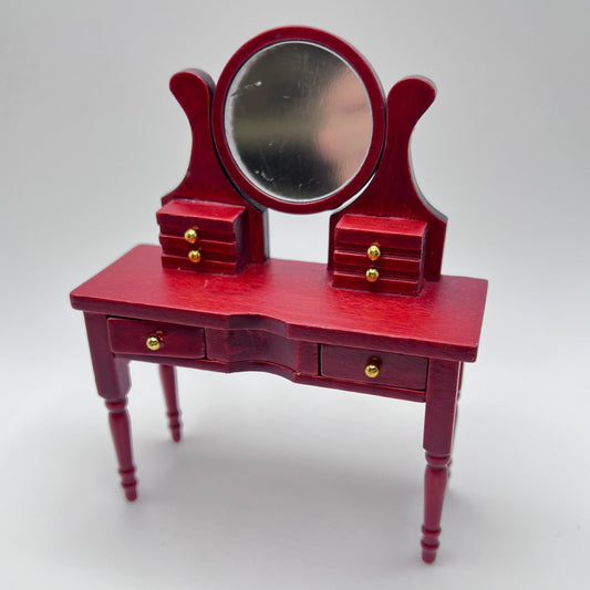Mahogany Dressing Table with Mirror - 1/12 Scale Dollhouse Miniature