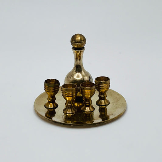 Brass Decanter and Goblets Set- 1/24 Scale Dollhouse Miniature