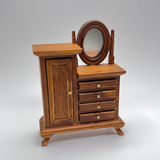 Small Walnut Mirrored Dresser - 1/12 Scale Dollhouse Miniature