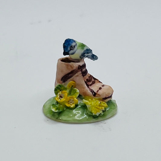 Blue Jay on a Boot by Anne Dalton - Porcelain - 1/12 Scale Dollhouse Miniature