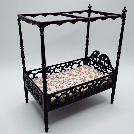 4-poster Child's Bed - Mahogany - 1/12 Scale Dollhouse Miniature