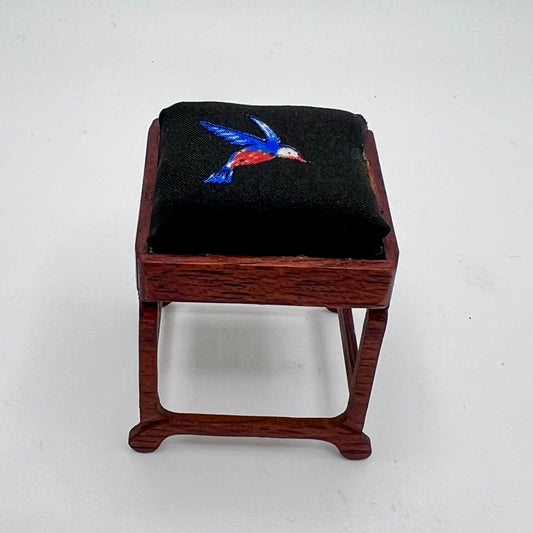 Dark Walnut Art Nouveau Stool - 1/12 Scale Dollhouse Miniature